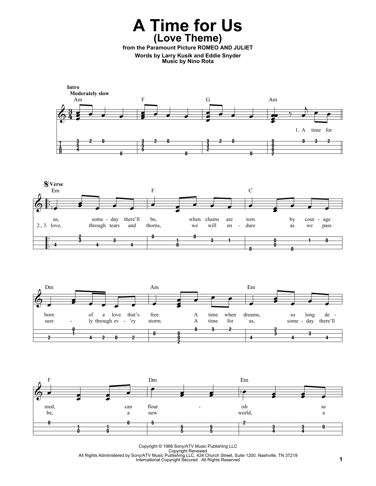 Produktgalerie: Seite 1 von 1 A Time For Us (Love Theme), Nino Rota, Ukulele