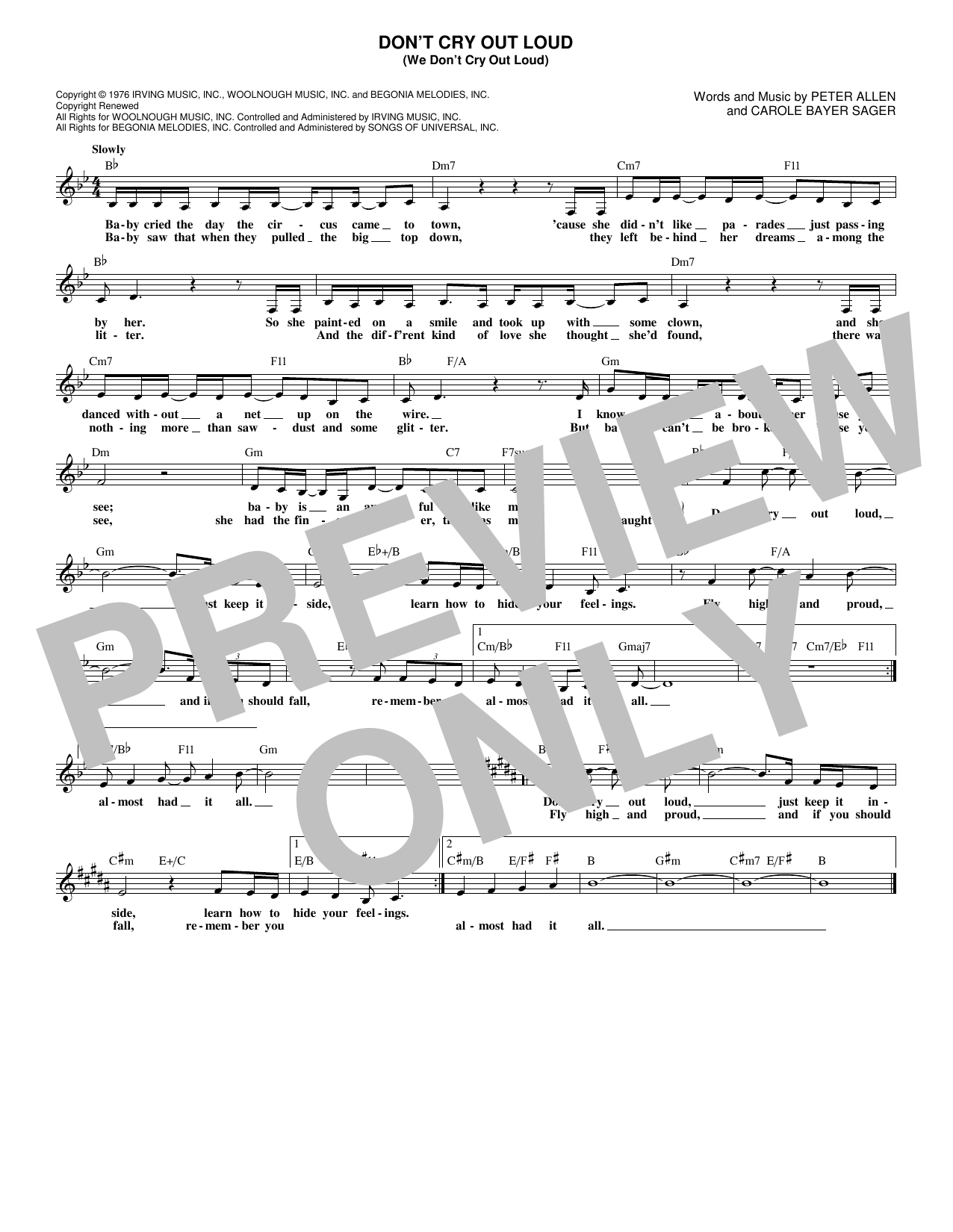 Produktbild zu: Don't Cry Out Loud (We Don't Cry Out Loud) (from The Boy From Oz)