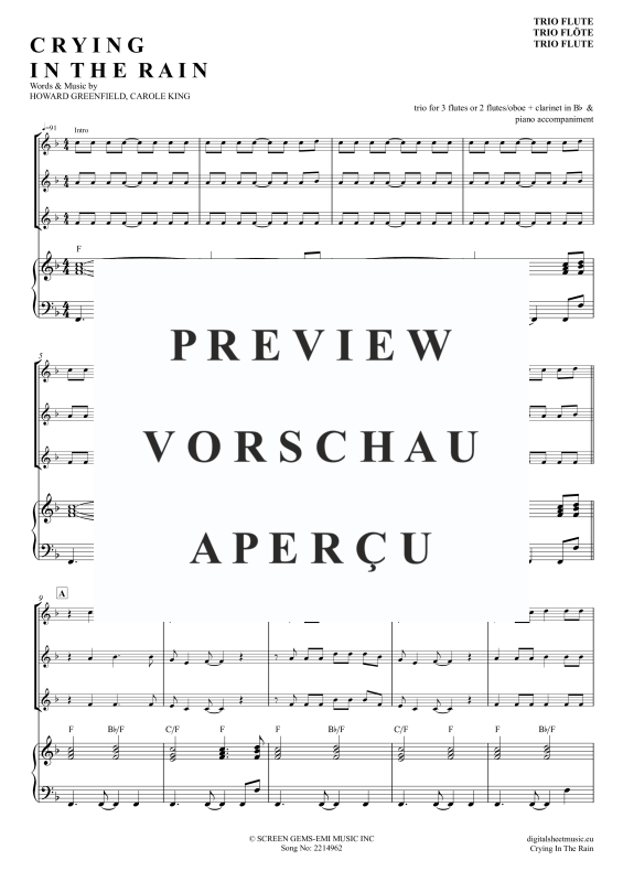 Produktgalerie: Seite 2 von 11 Crying In The Rain, A-Ha, (Flöten Trio + Klavier)