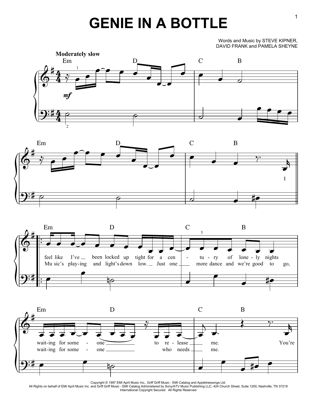 Produktgalerie: Seite 1 von 1 Genie In A Bottle, Christina Aguilera, Klavier