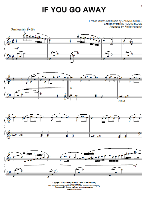 Product gallery: Page 1 of 1 If You Go Away (arr. Phillip Keveren), Jacques Brel