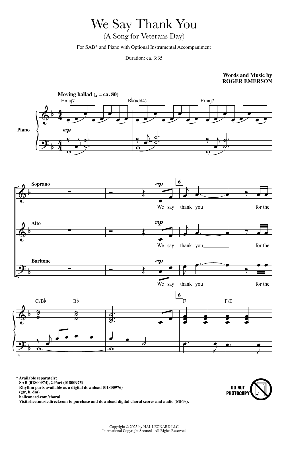 Product gallery: Page 1 of 1 We Say Thank You (A Song For Veterans Day), Roger Emerson