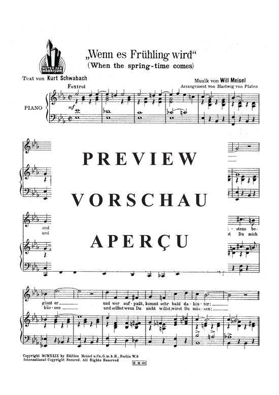 Produktgalerie: Seite 3 von 3 Wenn es Frühling wird, , Klavier und Gesang