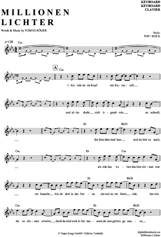 Product gallery: Page 1 of 4 Millionen Lichter , Stürmer, Christina, (Keyboard)