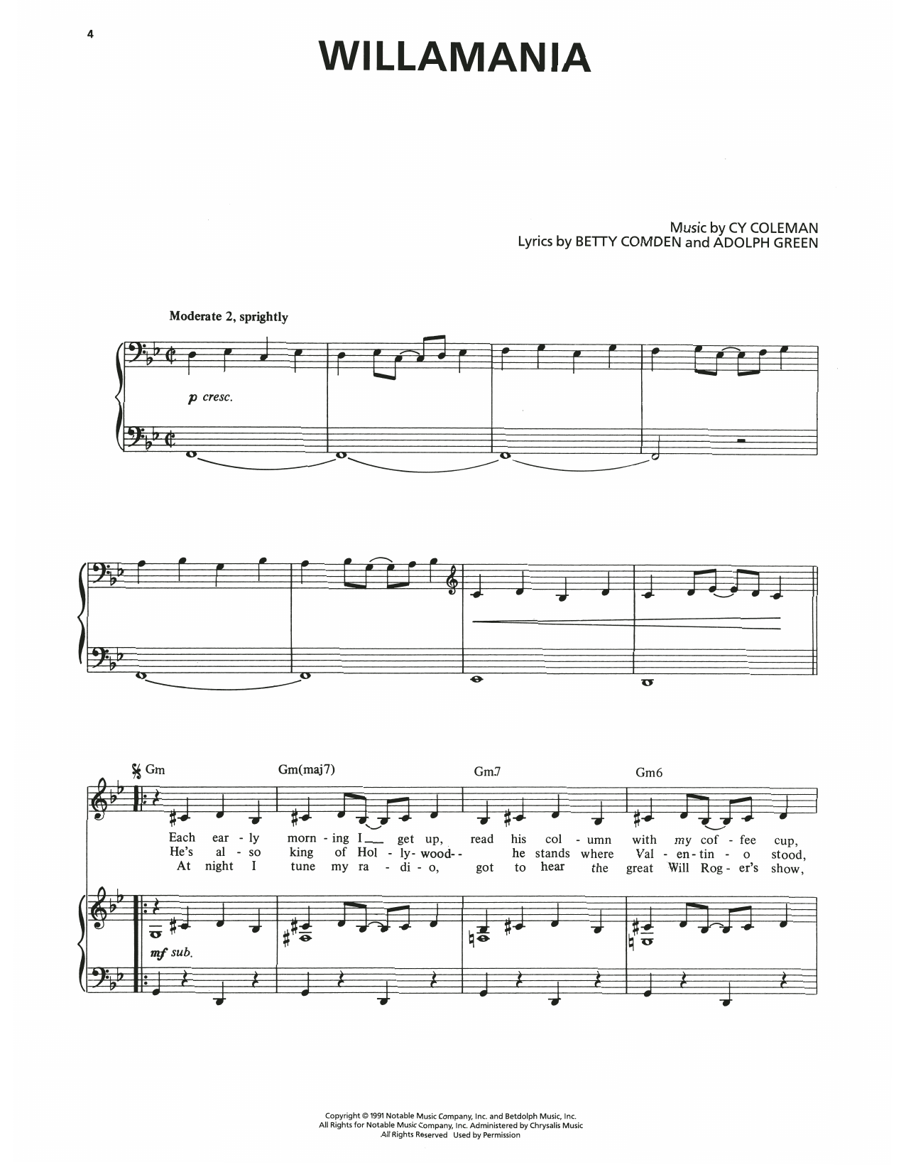 Produktgalerie: Seite 1 von 1 Willamania (from The Will Rogers Follies), Betty Comden, Gesang, Klavier