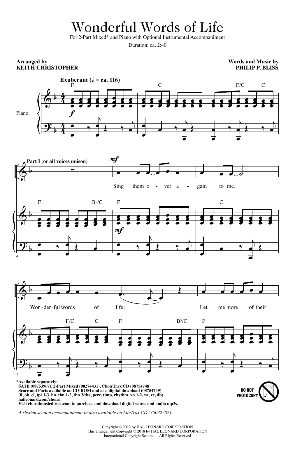Product picture to: Wonderful Words Of Life (arr. Keith Christopher)