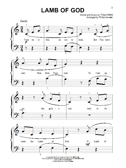 Product gallery: Page 1 of 1 Lamb Of God (arr. Phillip Keveren), Twila Paris