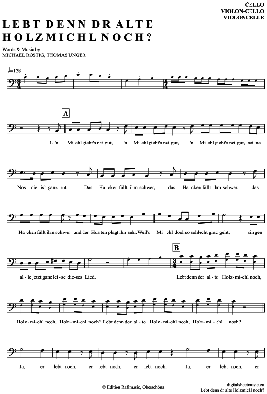 Produktgalerie: Seite 1 von 4 Lebt denn der alte Holzmichl noch , De Randfichten, (Violon-Cello)