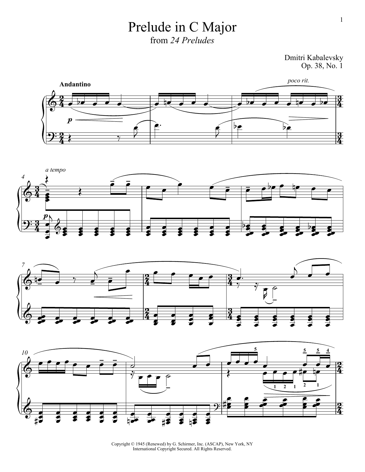 Product gallery: Page 1 of 1 Prelude In C Major, Op. 38, No. 1, Dmitri Kabalevsky
