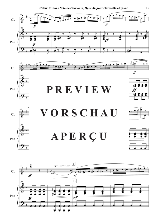 Produktgalerie: Seite 14 von 21 Sixième Solo de Concours, opus 46 , , (Klarinette in B + Klavier)