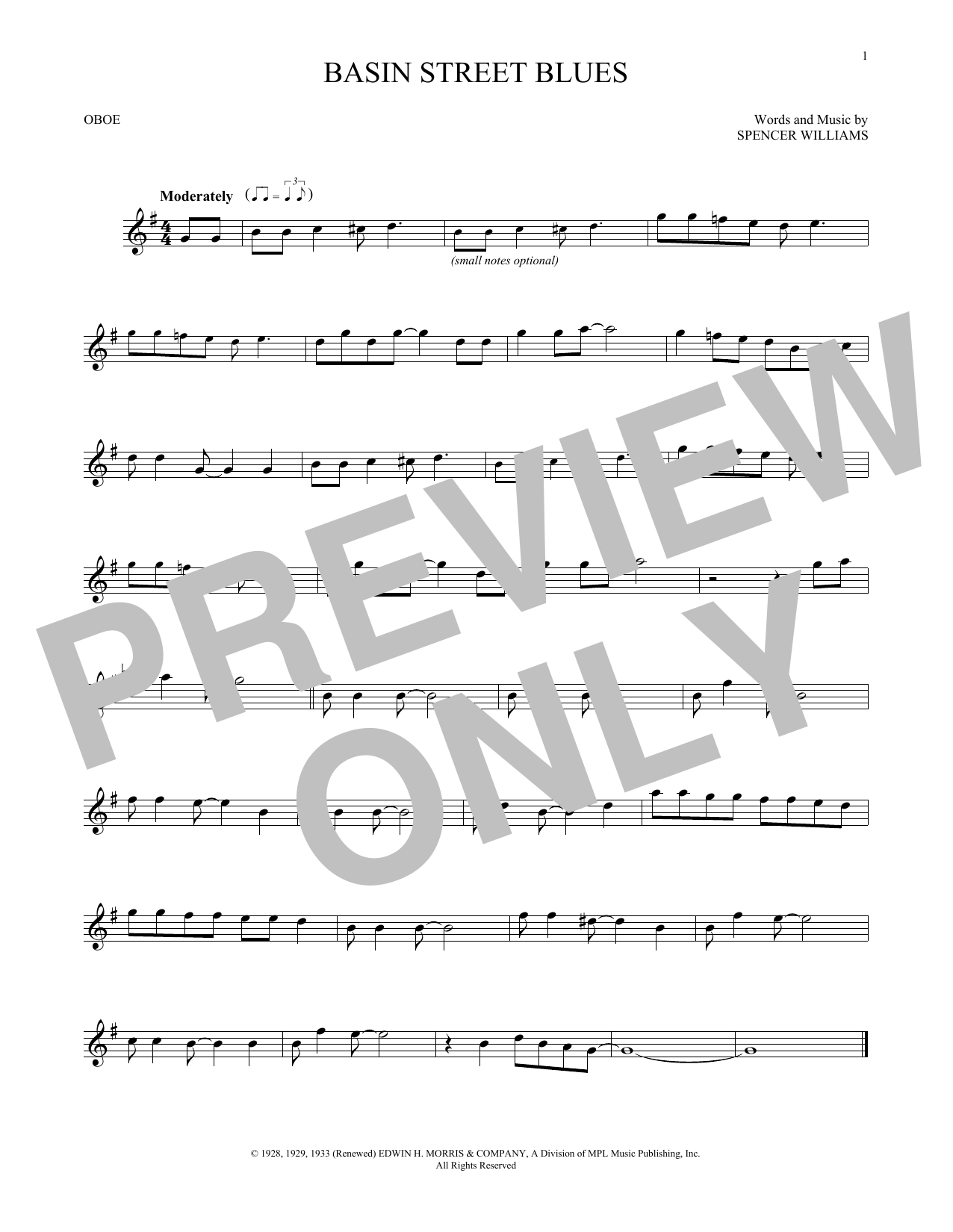 Produktgalerie: Seite 1 von 1 Basin Street Blues, Spencer Williams, Oboe