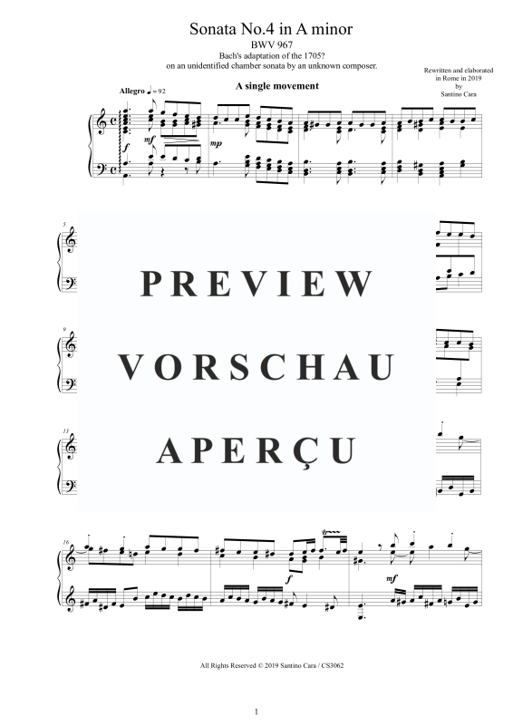 Produktgalerie: Seite 2 von 9 Sonate Nr. 4 in A-Moll BWV 967, , Cembalo/Klavier Solo