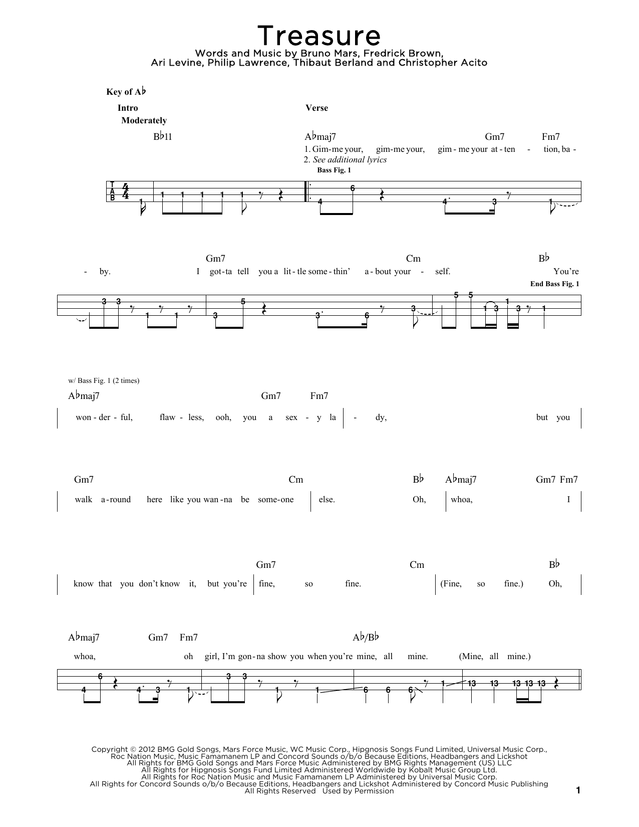 Produktgalerie: Seite 1 von 1 Treasure, Bruno Mars, E-Bass, Gitarre