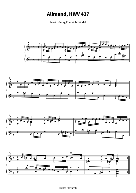 Product picture to: Allmand - Suite No. 4 in D Minor HWV 437Georg Friedrich Händel
