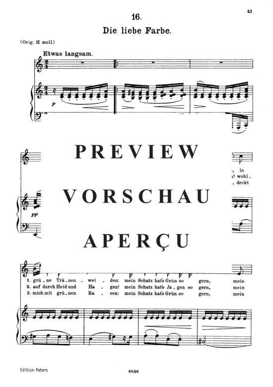 gallery: Die liebe Farbe D.795-16 (Die Schöne Müllerin) , ,  (Gesang mittel + Klavier)