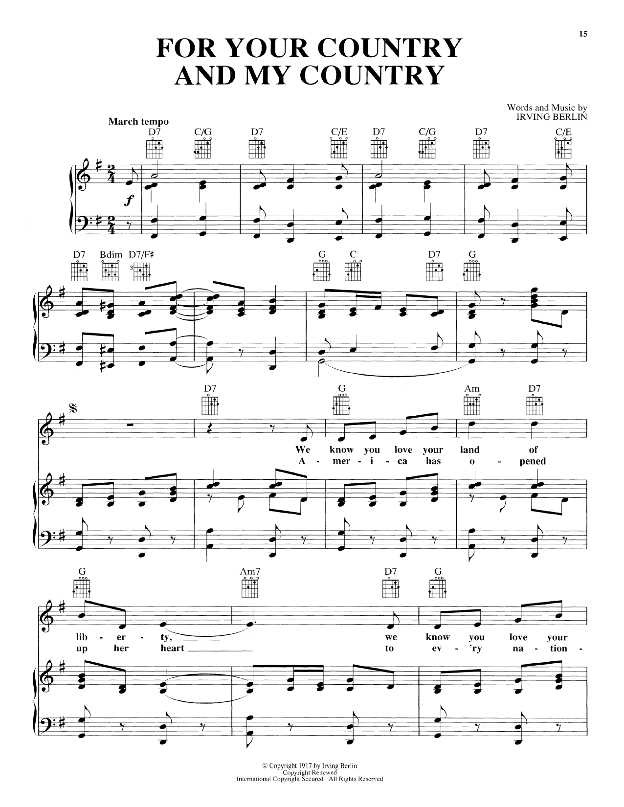 Produktgalerie: Seite 1 von 1 For Your Country And My Country, Irving Berlin, Gesang, Gitarre, Klavier