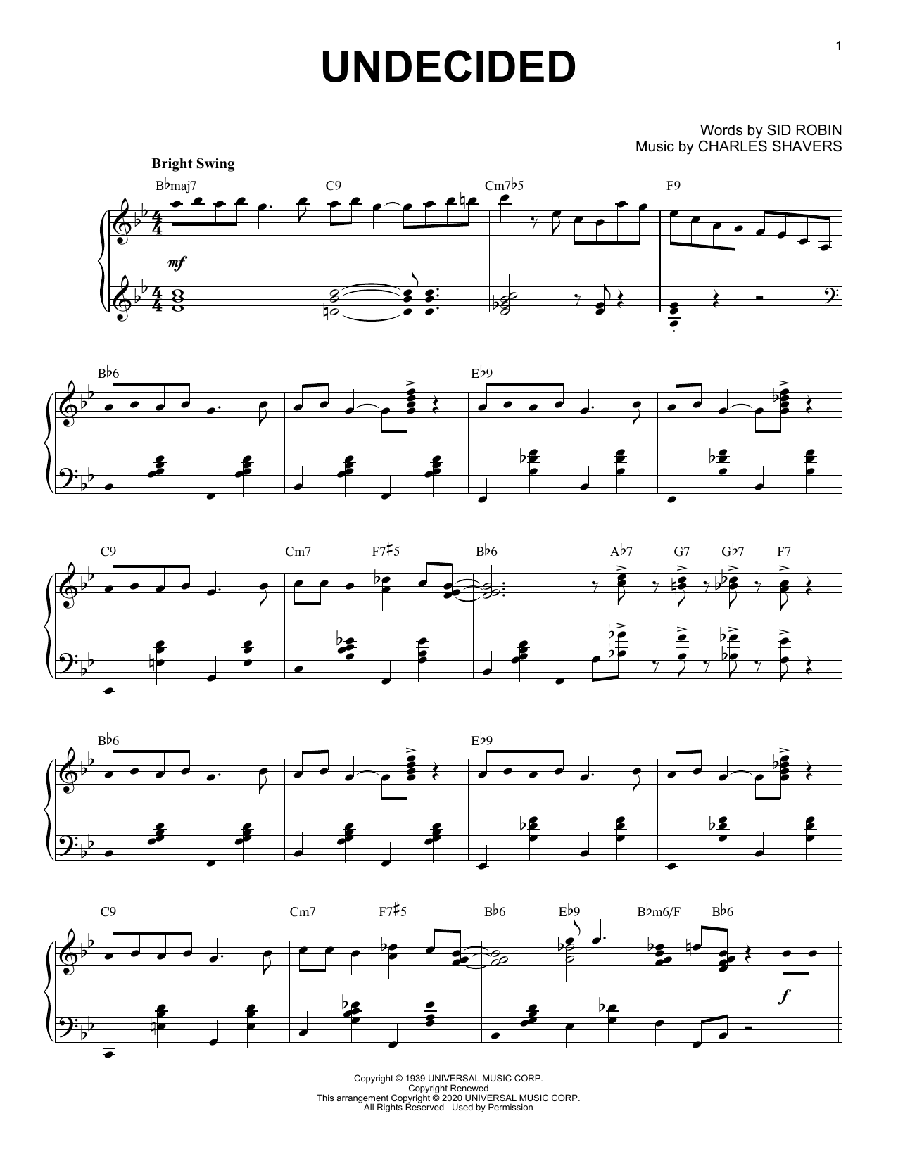 Produktbild zu: Undecided [Jazz version] (arr. Brent Edstrom)