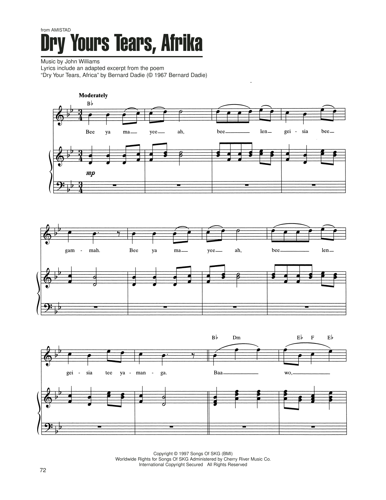 Produktgalerie: Seite 1 von 1 Dry Your Tears, Afrika (from Amistad), John Williams, Gesang, Gitarre, Klavier