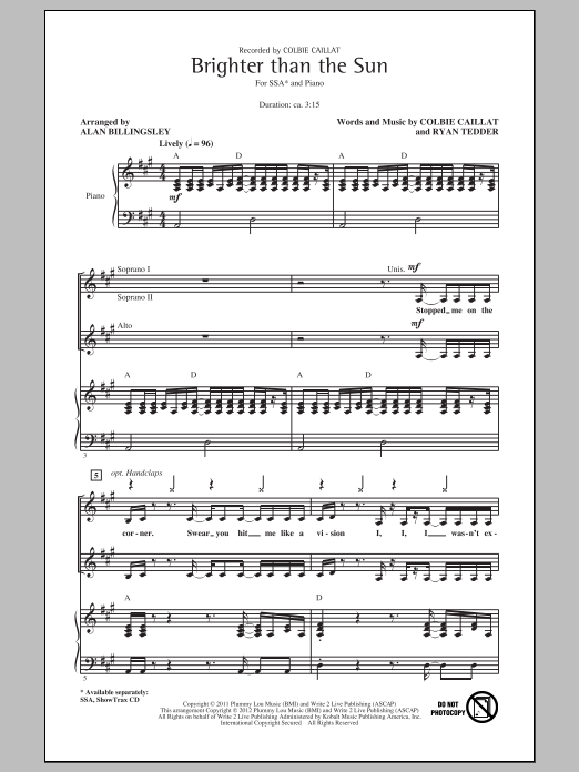 Produktgalerie: Seite 1 von 1 Brighter Than The Sun (arr. Alan Billingsley), Colbie Caillat, Chor