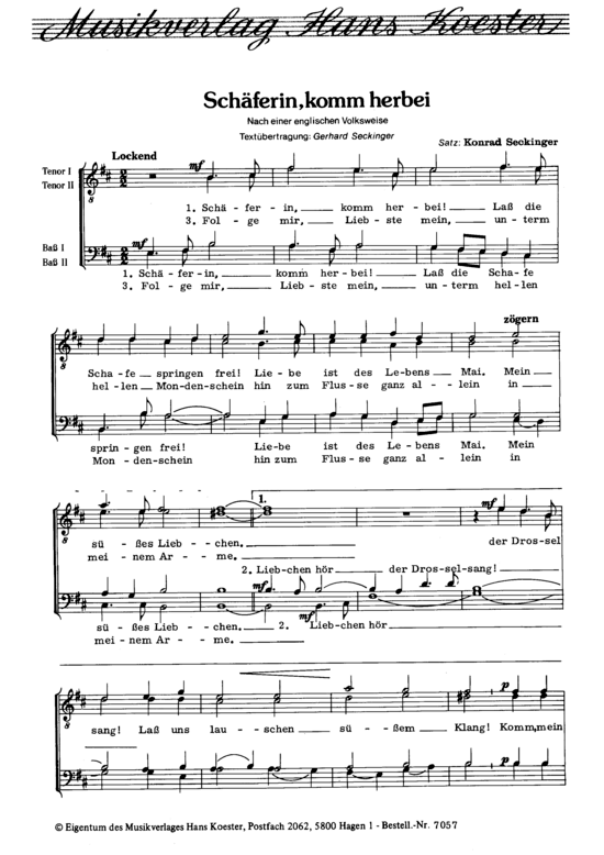 Product picture to: Schäferin, komm herbei Konrad Seckinger (nach engl. Volksweise)