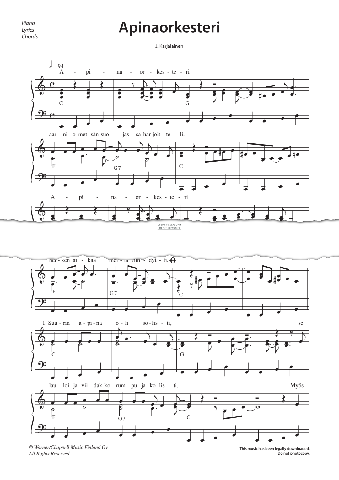 Produktgalerie: Seite 1 von 1 Apinaorkesteri, , Gesang, Gitarre, Klavier