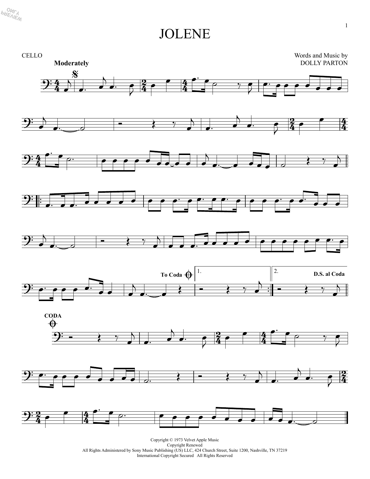 Produktgalerie: Seite 1 von 1 Jolene, Dolly Parton, Violoncello