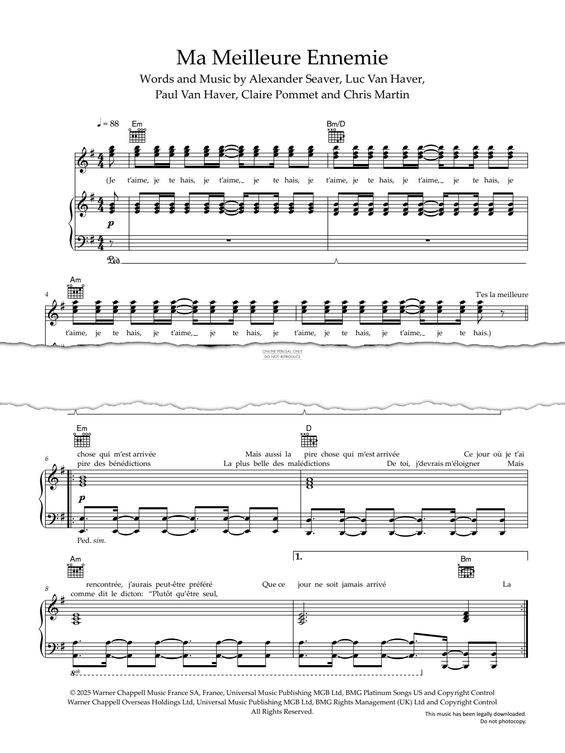 Produktgalerie: Seite 1 von 1 Ma Meilleure Ennemie, Coldplay, Gesang, Gitarre, Klavier