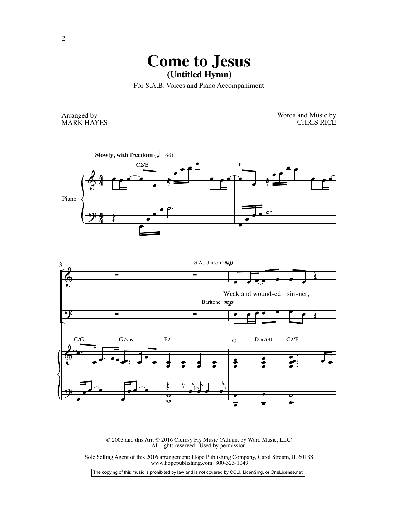 Product picture to:  Come to Jesus (Untitled Hymn) (arr. Mark Hayes) - Chris Rice