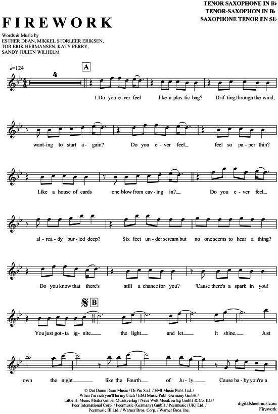 Product gallery: Page 1 of 4 Firework , Perry, Katy, Tenor Saxophone