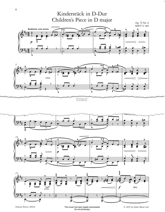 Produktgalerie: Seite 1 von 1 Kinderstücke in D Major Op.72, No.4, Felix Mendelssohn, Klavier