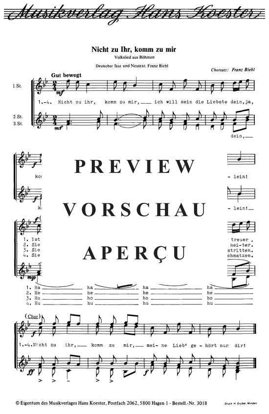 Product picture to: Nicht zu Ihr, komm zu mir Volkslied aus Böhmen