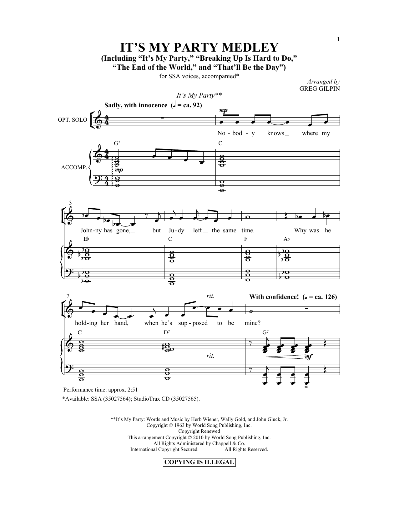 Produktgalerie: Seite 1 von 1 It's My Party Medley, Greg Gilpin, Chor