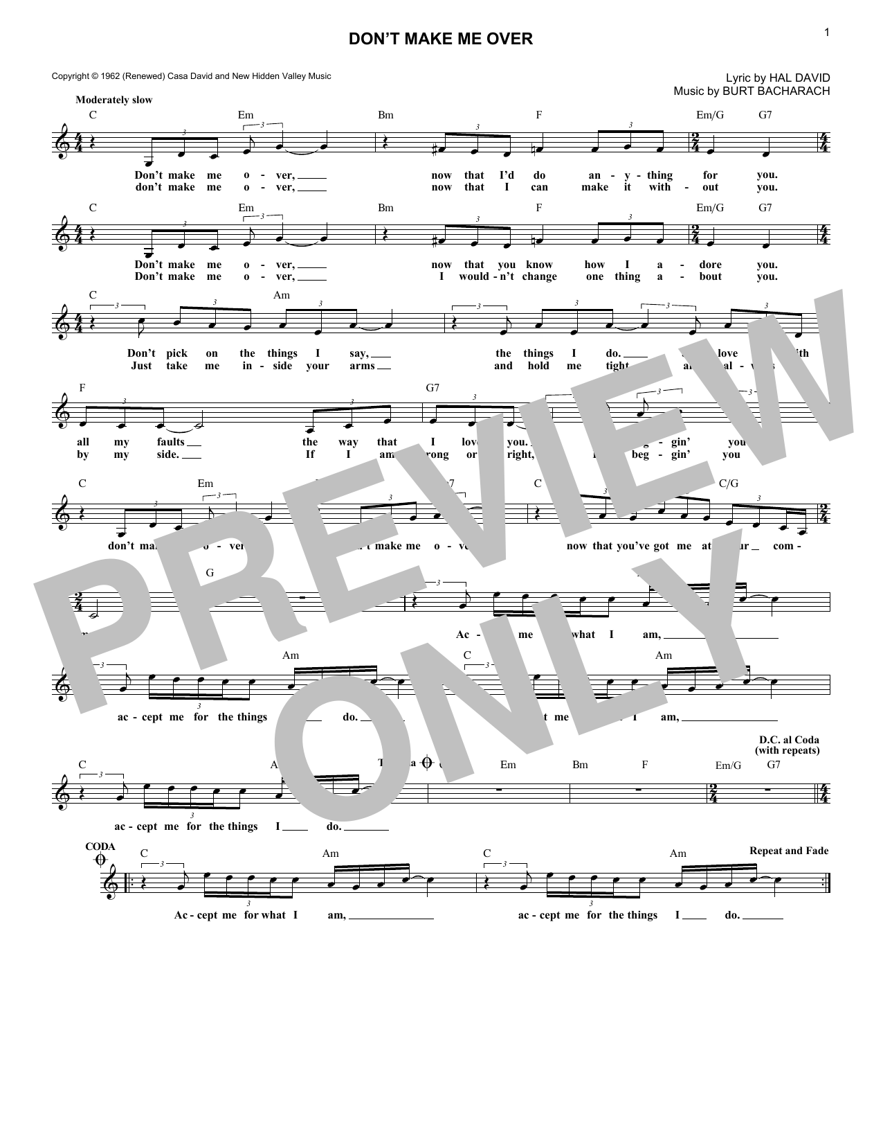 Product gallery: Page 1 of 1 Don't Make Me Over, Burt Bacharach