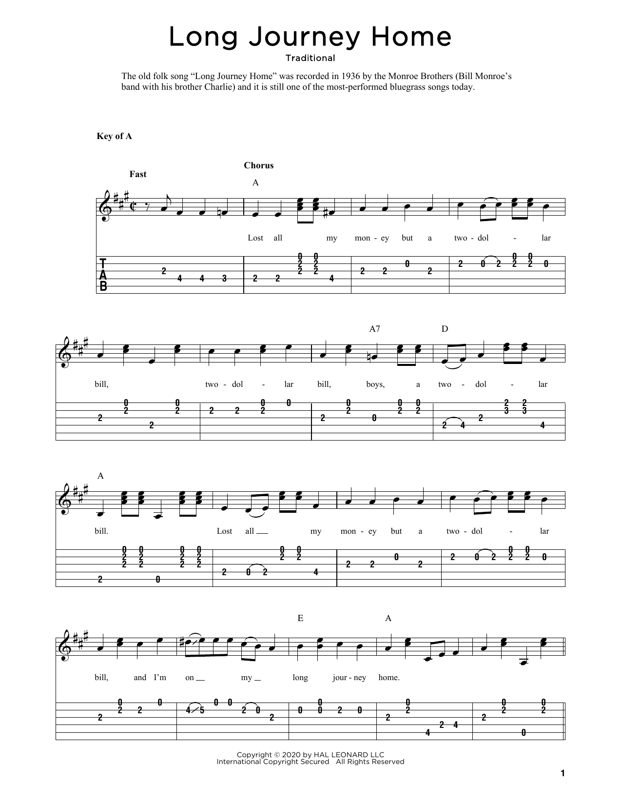 Produktgalerie: Seite 1 von 1 Long Journey Home (arr. Fred Sokolow), Traditional, Gitarre