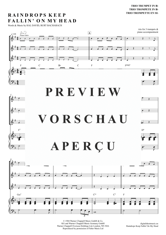 gallery: Raindrops Keep Falling On My Head, Thomas, B. J., (Trompeten Trio + Klavier)