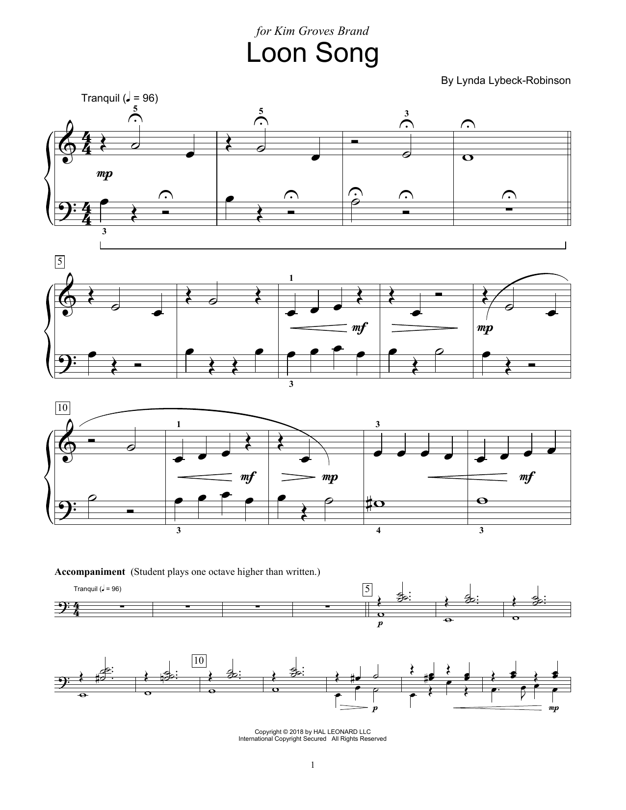 Produktgalerie: Seite 1 von 1 Loon Song, Lynda Lybeck-Robinson, Klavier