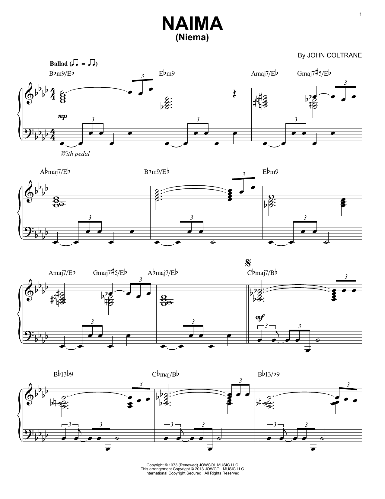 Product gallery: Page 1 of 1 Naima (Niema) (arr. Brent Edstrom), John Coltrane