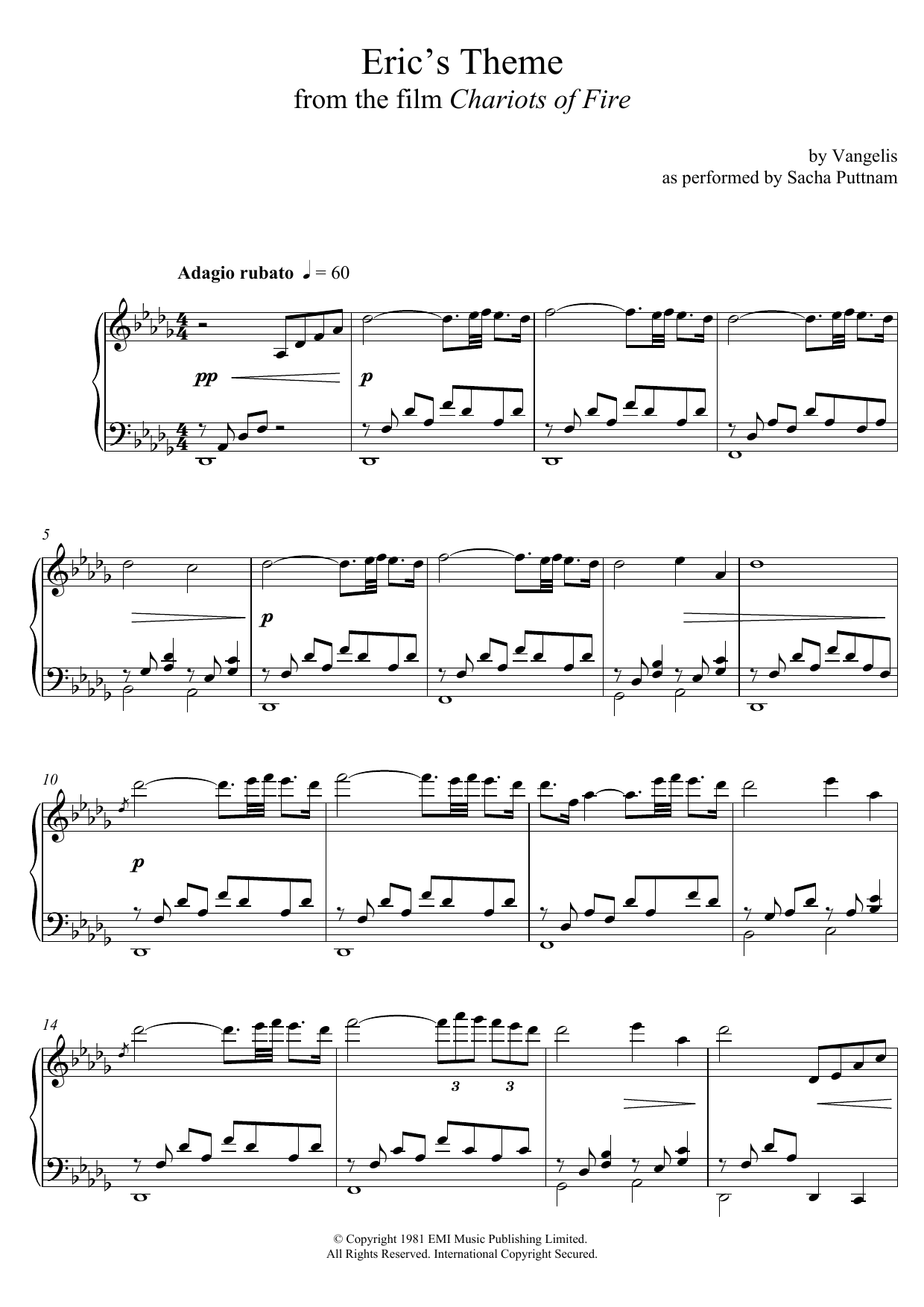 Product picture to: Eric's Theme (from Chariots Of Fire) (as performed by Sacha Puttnam)
