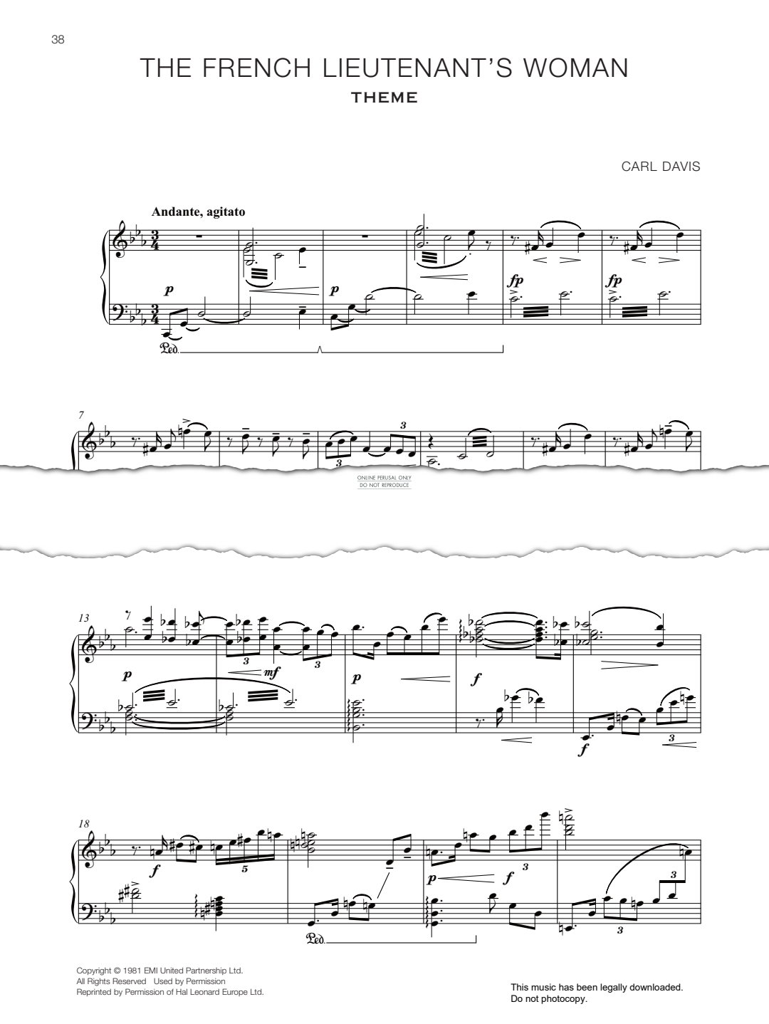 gallery: Themes from 'The French Lieutenant's Woman', Carl Davis, Klavier