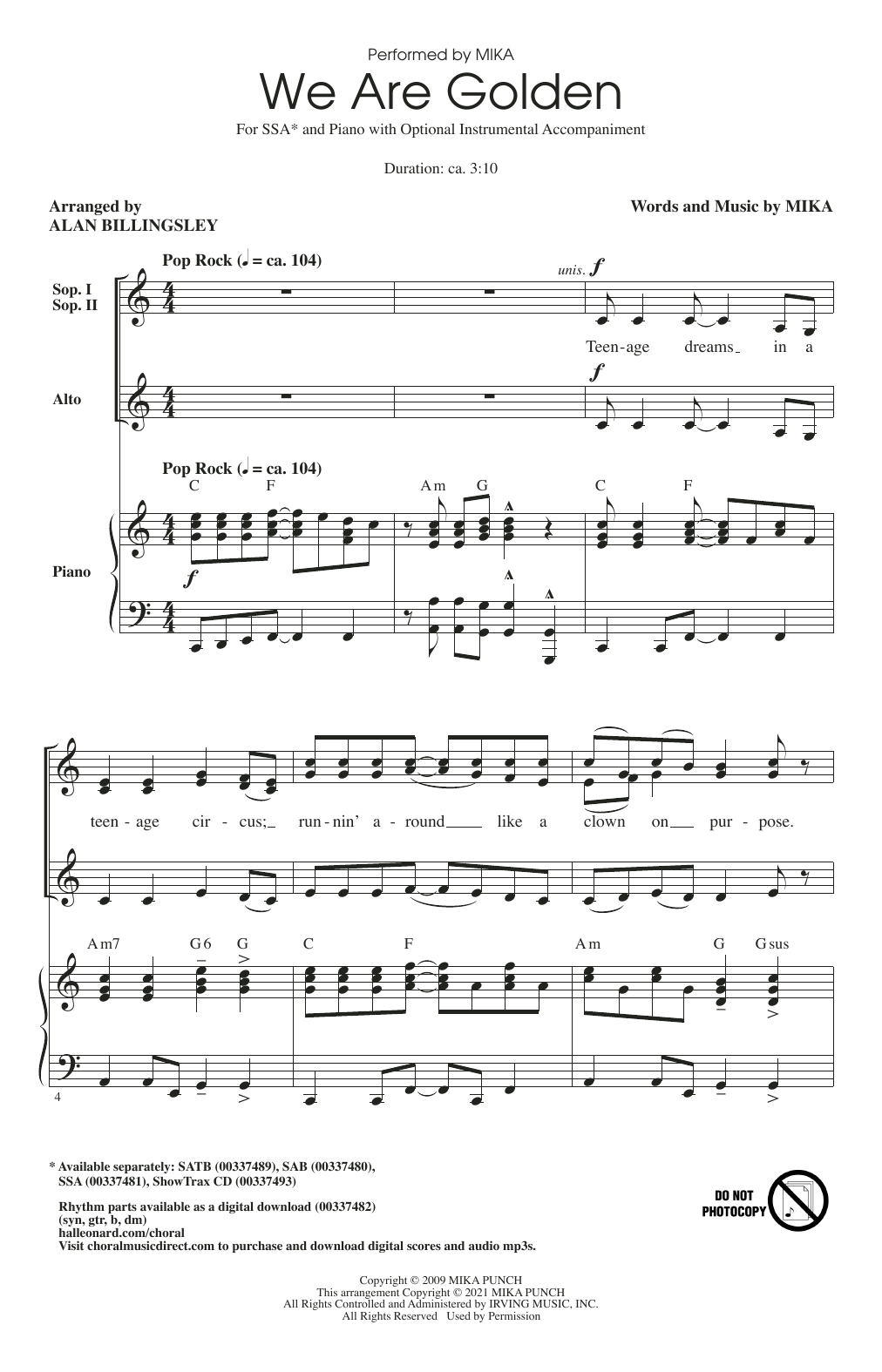 Produktgalerie: Seite 1 von 1 We Are Golden (arr. Alan Billingsley), Mika, Chor