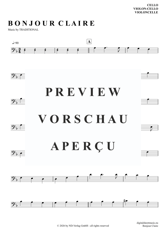 Product gallery: Page 2 of 4 Bonjour Claire, Traditional, (Cello)