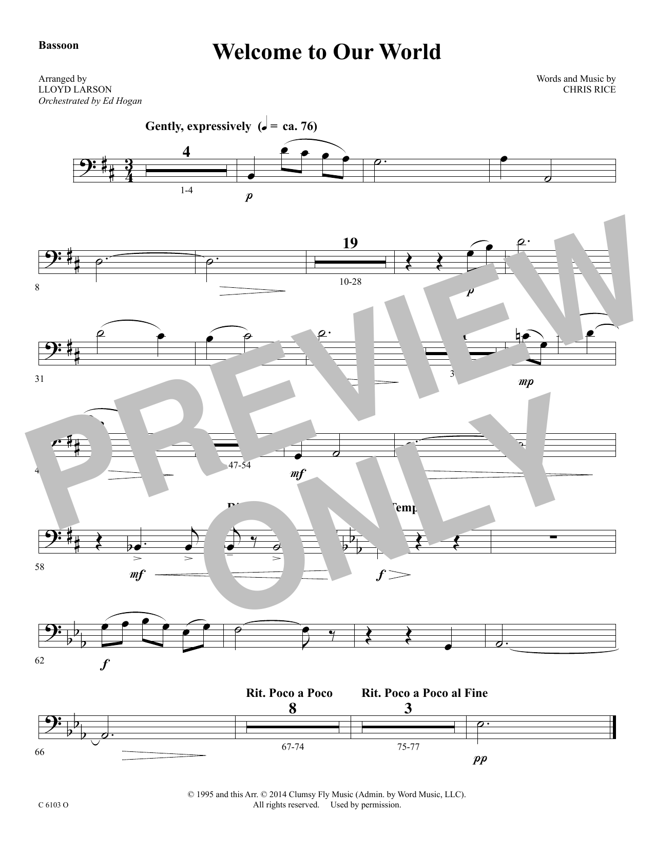 Product picture to: Welcome to Our World - Bassoon