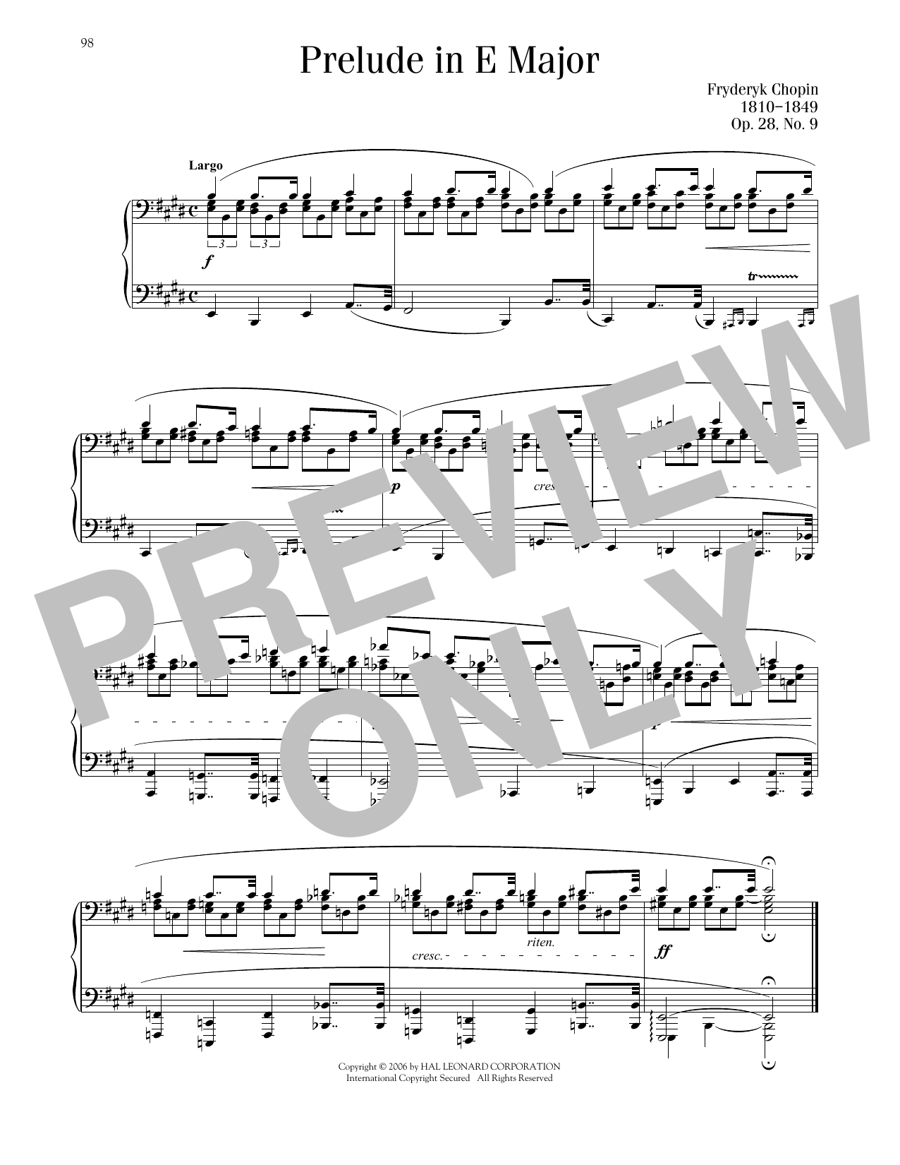 Product picture to: Prelude In E Major, Op. 28, No. 9