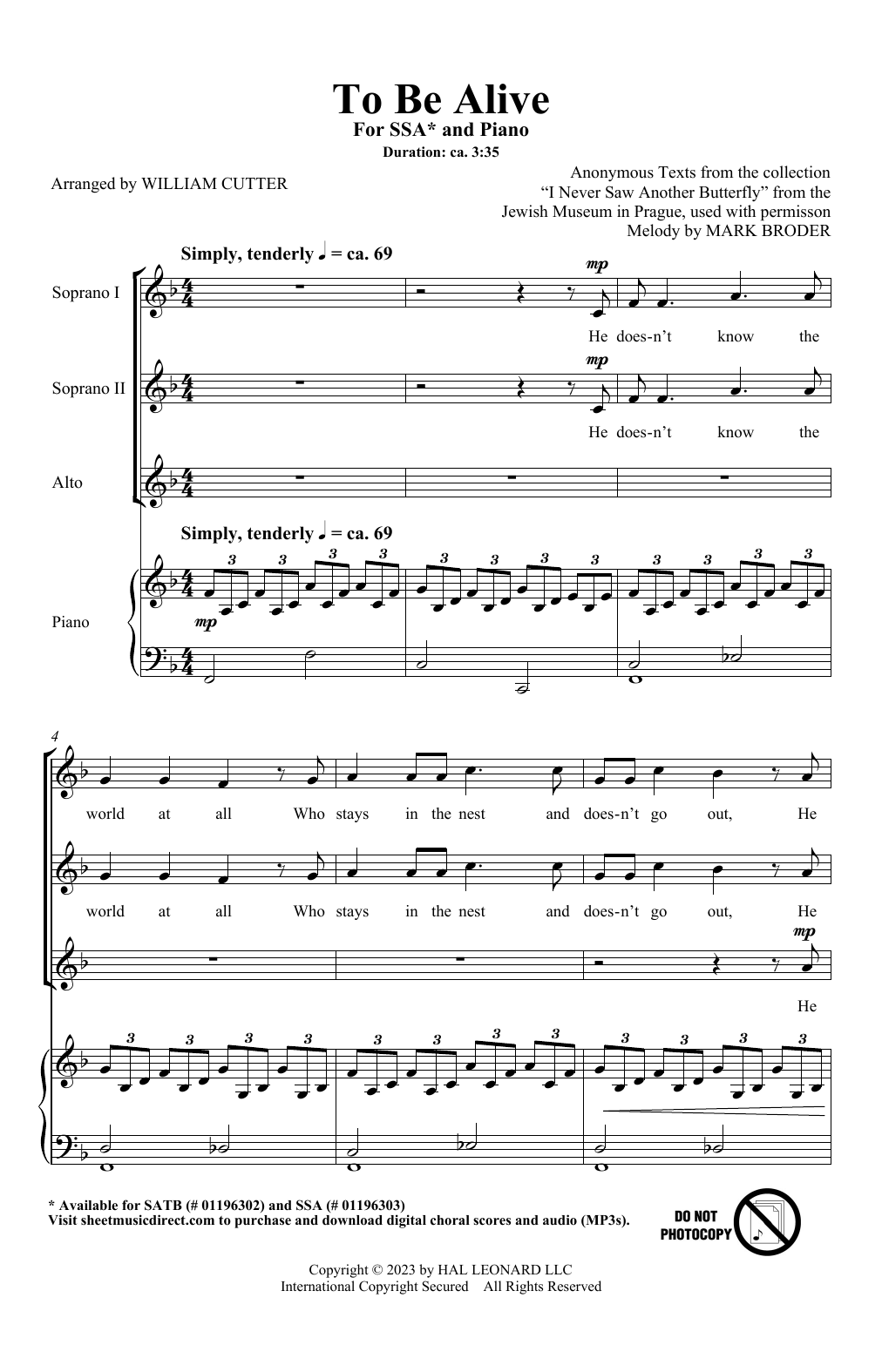 Produktgalerie: Seite 1 von 1 To Be Alive (Birdsong) (arr. Bill Cutler), Mark Broder, Chor