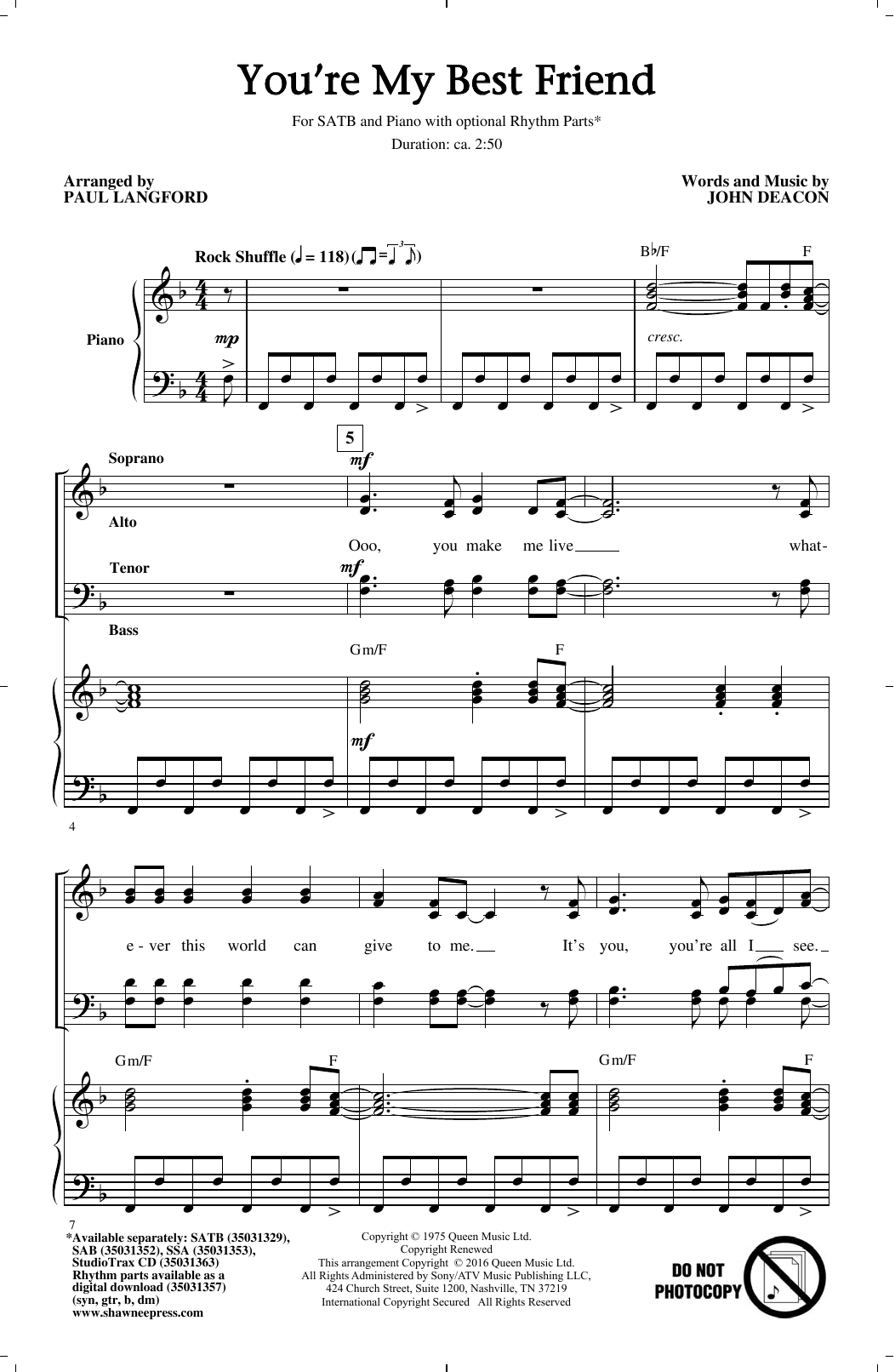 Product picture to: You're My Best Friend (arr. Paul Langford)