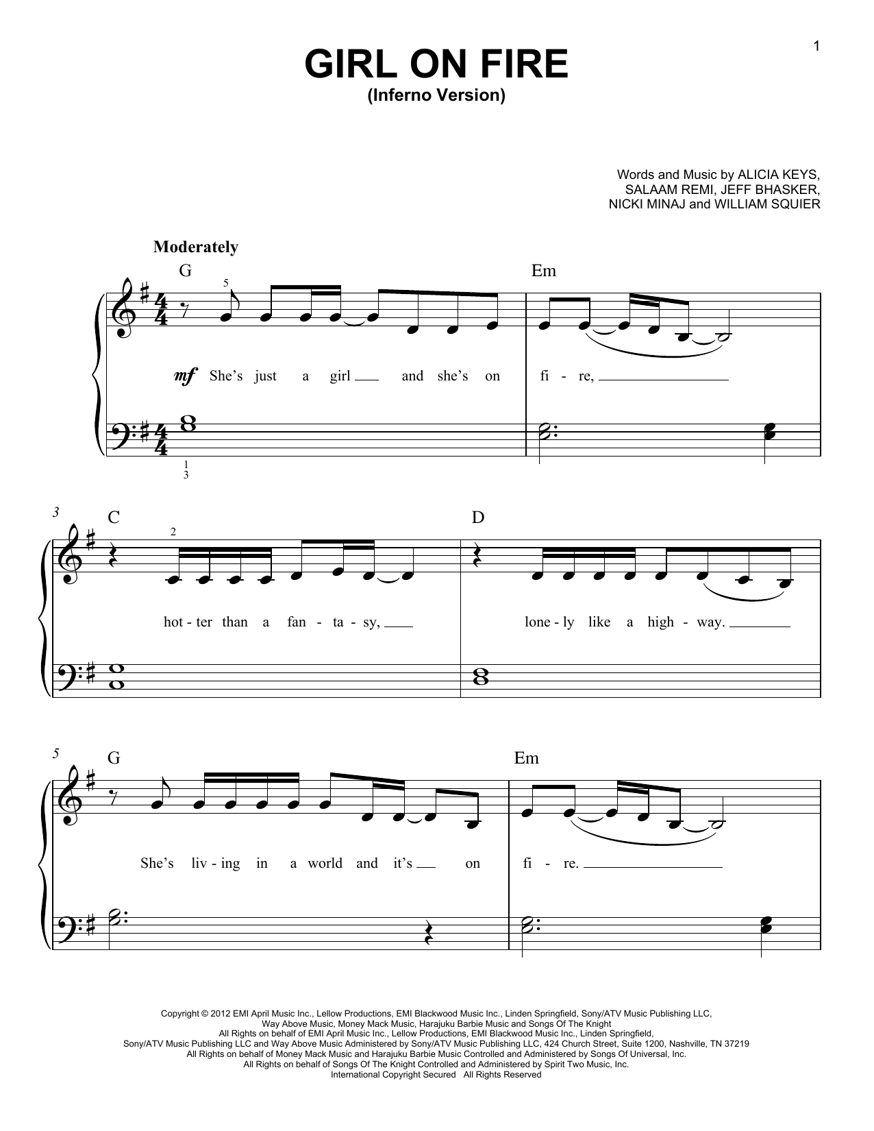Produktgalerie: Seite 1 von 1 Girl On Fire (Inferno Version), Alicia Keys, Klavier