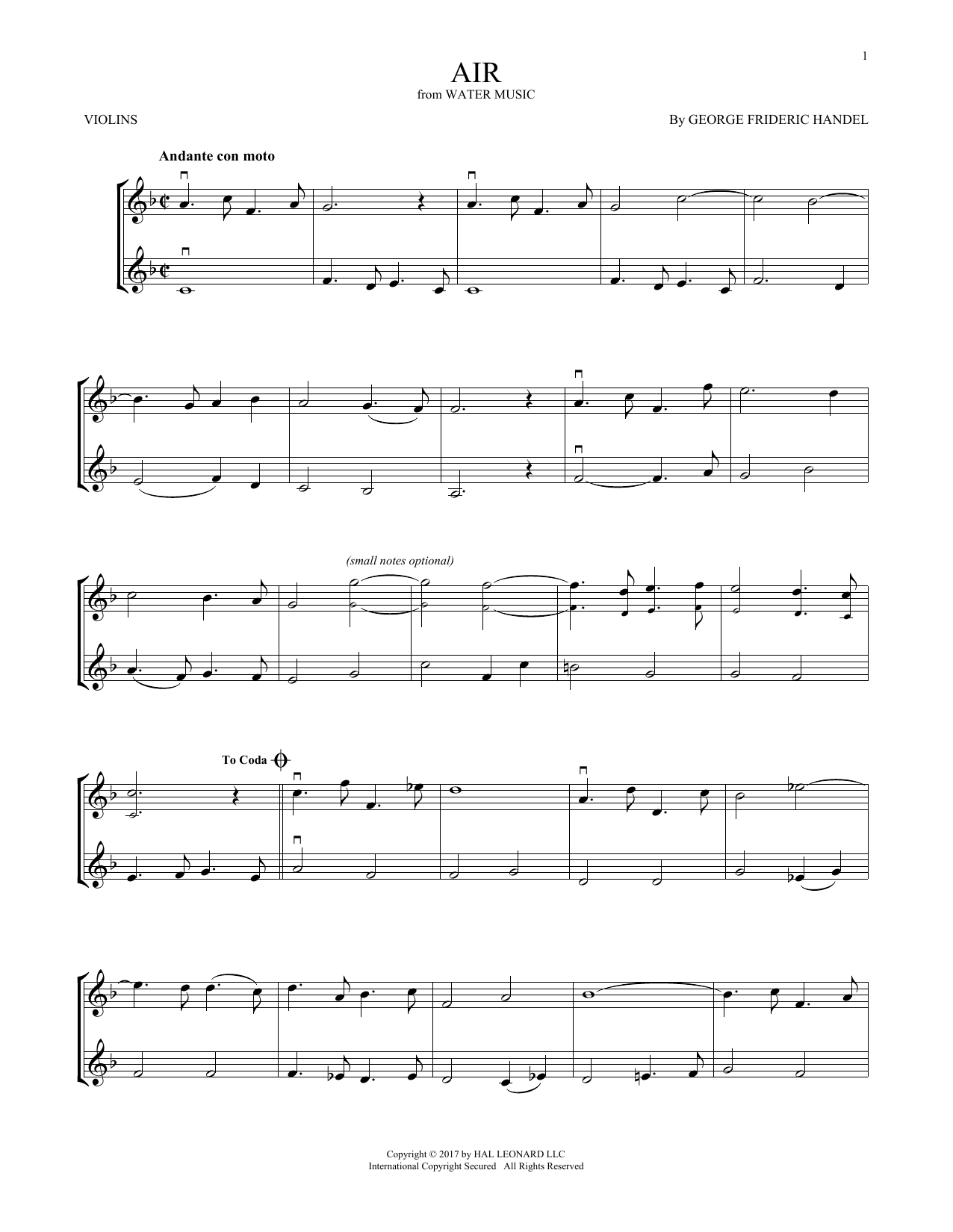 Product gallery: Page 1 of 1 Air, George Frideric Handel