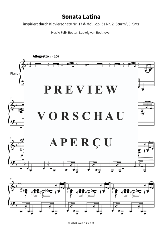 gallery: Sonata Latina - inspiriert durch Klaviersonate Nr. 17 d-Moll, op. 31 Nr. 2 ´Sturm´, 3. Satz, , Klavier Solo