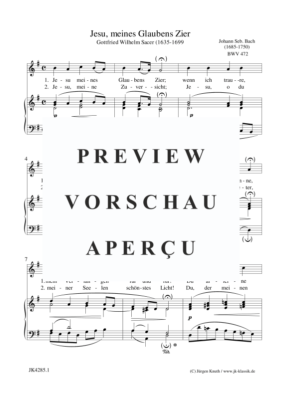Produktbild zu: Jesu, meines Glaubens Zier BWV 472Johann Seb. Bach