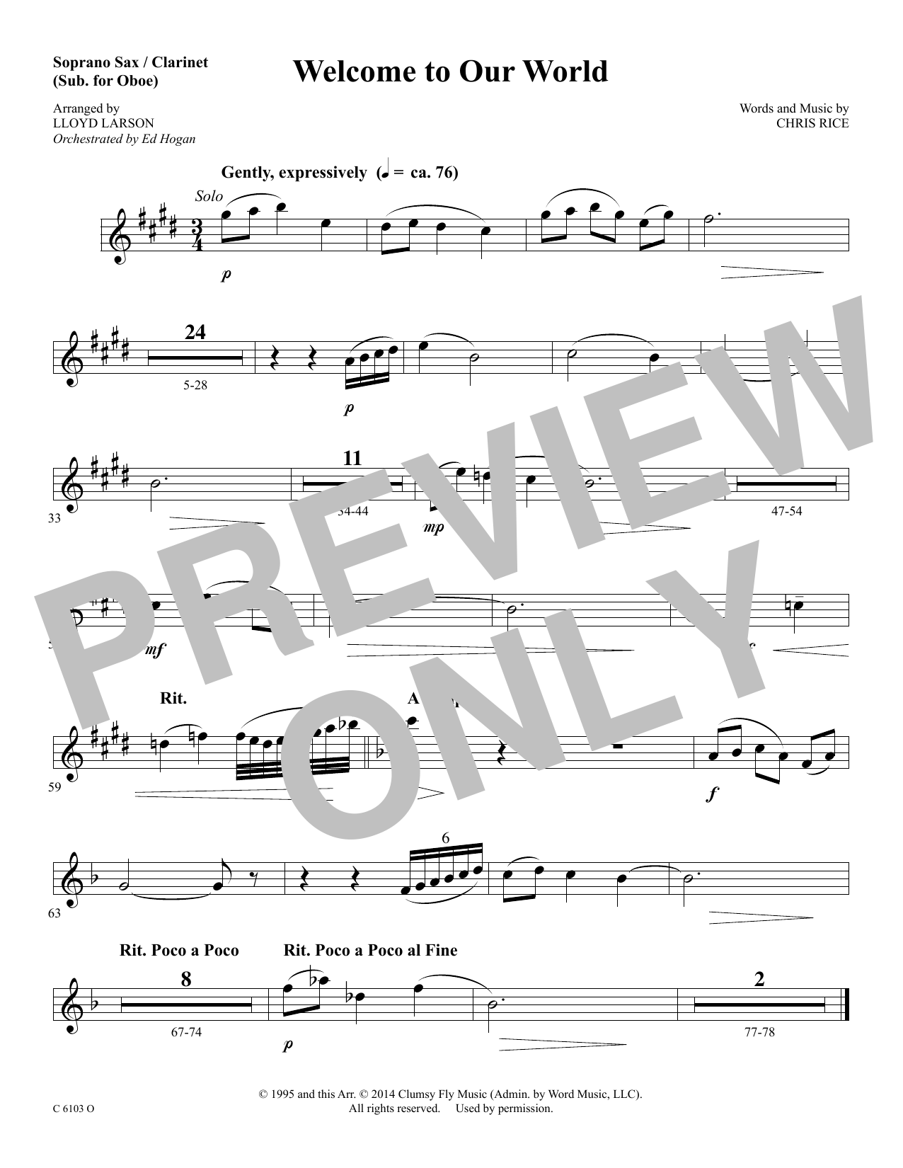 Product picture to: Welcome to Our World - Soprano Sax/Clarinet(sub oboe)
